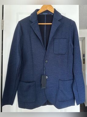 PATRICK ASSARAF MEN'S NAVY TEXTURED KNIT BLAZER SMALL